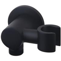 Wiesbaden Wandaansluitbocht met Kantelbare Handdouchehouder - Rond - 1/2 Inch - Mat Zwart - thumbnail