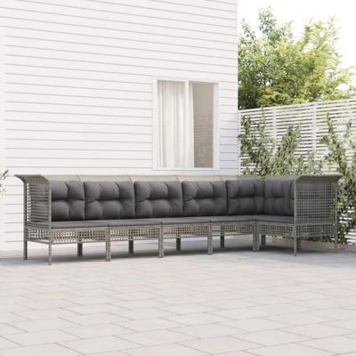 6-delige Loungeset met kussens poly rattan grijs