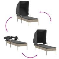 Ligbedden 2 st met luifels en tafel poly rattan lichtgrijs - thumbnail