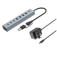 CONCEPTRONIC HUBBIES20GP 7-Port USB 3.2 Gen 1 Hub met voeding, 5 Gbps, USB-C x 3, USB-A x 4 - thumbnail
