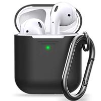 Keybudz PodSkinz AirPods Case Elevate [LED Visible] Beschermende siliconen hoes compatibel met AirPods 1 & AirPods 2 (Gen 2) (met karabijnhaak, zwart) - thumbnail