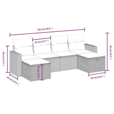 6-delige Loungeset met kussens poly rattan bruin - thumbnail