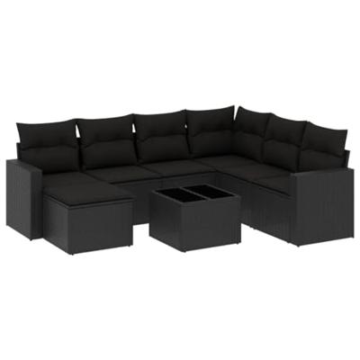 8-delige Loungeset met kussens poly rattan zwart