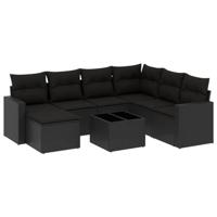 8-delige Loungeset met kussens poly rattan zwart - thumbnail