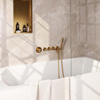 Gouden thermostatische inbouw badkraan set met handdouche en doucheslang - thumbnail