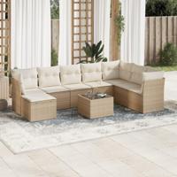 9-delige Loungeset met kussens poly rattan beige - thumbnail