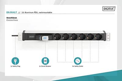 Digitus DN-95417 energiedistributie 1U Zwart, Zilver 6 AC-uitgang(en)