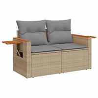 7-delige Loungeset met kussens poly rattan beige - thumbnail