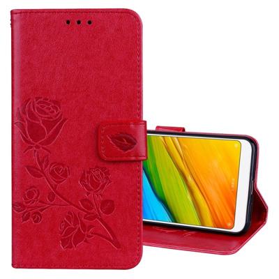 Voor Xiaomi Redmi 5 Rose reliëf horizontale Flip milieu PU lederen draagtas met houder & kaartsleuven & portemonnee (rood)