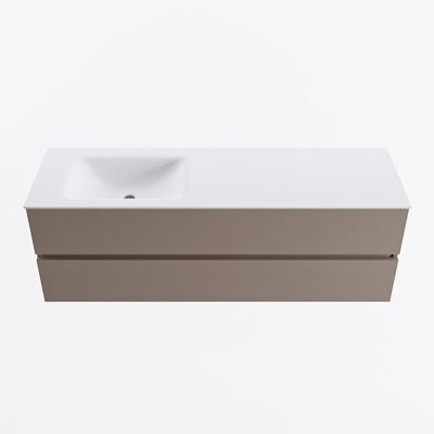 MONDIAZ VICA 150cm badmeubel onderkast Smoke 2 lades. Wastafel CLOUD links zonder kraangat, kleur Talc.