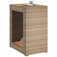 Tuinbijzettafel met houten blad 60x40x75 cm poly rattan beige - thumbnail