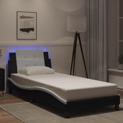 Bedframe met LED-verlichting kunstleer zwart en wit 80x200 cm