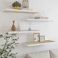 Wandschappen zwevend 4 st 80x23,5x3,8 cm MDF eikenkleurig wit - thumbnail
