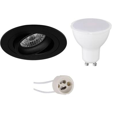 GU10 Inbouwspot Set - Mat Zwart - Inbouw Rond - Kantelbaar - Aigi - Pragmi Alpin Pro - 6W - Warm Wit 3000K - Ø92mm