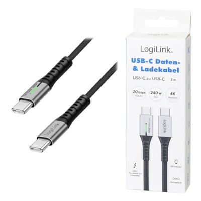 LogiLink CU0444 USB-C-kabel USB 3.2 Gen2x2 USB-C stekker 2.00 m Zwart Met LED, 4K UHD, Stekker past op beide manieren