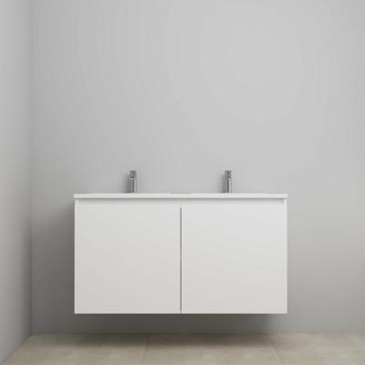 On-Line Onderkast - 120 cm - Bouwpakket - Greeploos 2 Deuren - Acryl Wastafel - 2 Kraangaten - Mat Wit