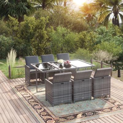 7-delige Tuinset met kussens poly rattan grijs
