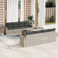 9-delige Loungeset met kussens poly rattan lichtgrijs - thumbnail