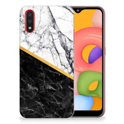 Samsung Galaxy A01 | TPU | Siliconen hoesje | Marmer Wit Zwart - Origineel Cadeau Man