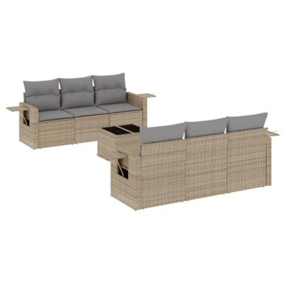 7-delige Loungeset met kussens poly rattan beige