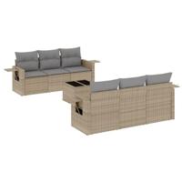 7-delige Loungeset met kussens poly rattan beige - thumbnail