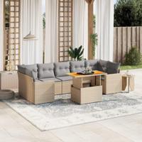 8-delige Loungeset met kussens poly rattan beige - thumbnail