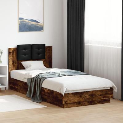 Bedframe met hoofdeinde bewerkt hout gerookt eiken 90x200 cm
