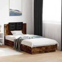 Bedframe met hoofdeinde bewerkt hout gerookt eiken 90x200 cm - thumbnail