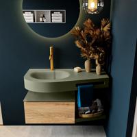 MONDIAZ RIVA 100cm badmeubel onderkast / planchet kleur Washed_Oak met 1 lade. Wastafel DULCET links 1 kraangat kleur Army. - thumbnail