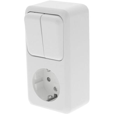 Q-LINK Polarwit Wandcontactdoos met 2-voudige Serieschakelaar en Randaarde