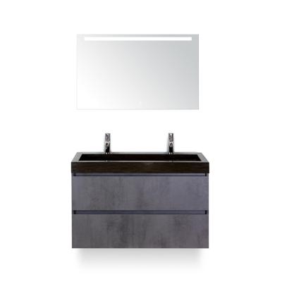 Maxx XL Badmeubelset 100 cm - Beton Antraciet - Wastafel Lucca 2 kraangaten - met LED Spiegel
