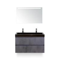 Maxx XL Badmeubelset 100 cm - Beton Antraciet - Wastafel Lucca 2 kraangaten - met LED Spiegel - thumbnail