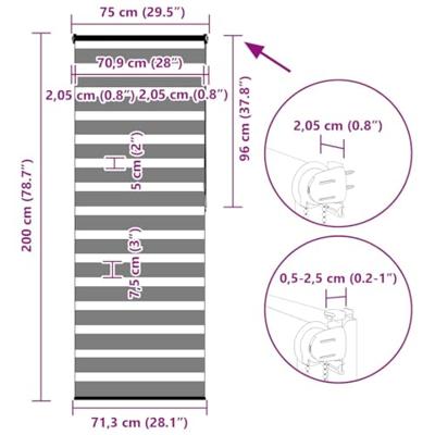 VidaXL Zebra rolgordijn 75x200 cm stofbreedte 70,9 cm donkergrijs VidaXL Zebra rolgordijn 75x200 cm stofbreedte 70,9 cm donkergrijs