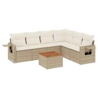 7-delige Loungeset met kussens poly rattan beige - thumbnail
