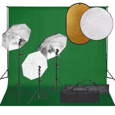Fotostudioset met verlichtingsset, achtergrond en reflector