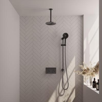 Brauer Gunmetal Edition Thermostatische Regendoucheset Inbouw - Hoofddouche 20 cm - Met Drukknoppen - Handdouche 3 Standen - Doucheslang - Geintegreerde Glijstang - Gunmetal