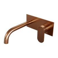 Copper Edition inbouw wastafelmengkraan met gebogen uitloop en afdekplaat - model C1 koper geborsteld PVD - thumbnail