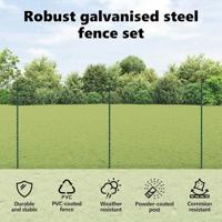 VidaXL Hek met paal groen 1,4 x 10 m staal en pvc - thumbnail