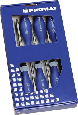 Promat/Tecwerk Schroevendraaierset | 6-delig sleuf / PH | 3-componentengreep | 6-kant-mes / aanzet - 4000827130