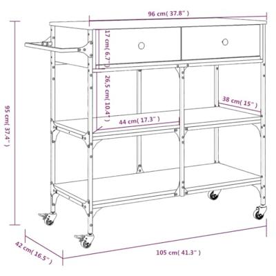 Keukentrolley 105x42x95 cm bewerkt hout grijs sonoma eikenkleur