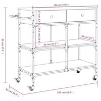 Keukentrolley 105x42x95 cm bewerkt hout bruin eikenkleurig - thumbnail
