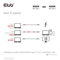 Club3D USB4 Gen 4x2 80Gbps 240W USB Type-C 1.2m USB-IF gecertificeerd - thumbnail