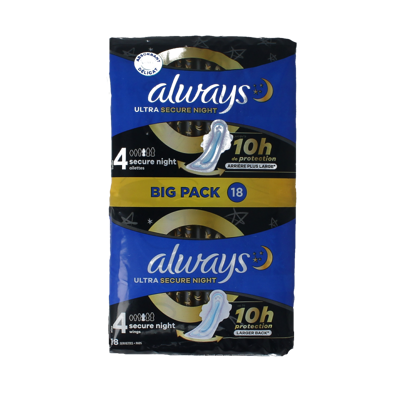 Always Maandverband ultra secure night 18 Stuks Always Maandverband ultra secure night 18 Stuks