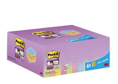 Post-it Super Sticky Notes Colour, 90 vel, ft 47,6 x 47,6 mm, 20 + 4 GRATIS