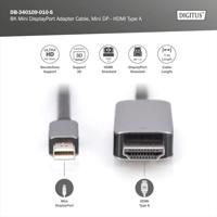 Digitus DB-340109-010-S DisplayPort-kabel DisplayPort / Mini-displayport Aansluitkabel DisplayPort-stekker, Mini DisplayPort-stekker 1 m Zwart Flexibel, - thumbnail