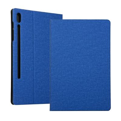 Spanning stretch stof textuur horizontale Flip lederen case voor Galaxy tab S6 T860 met houder (blauw)
