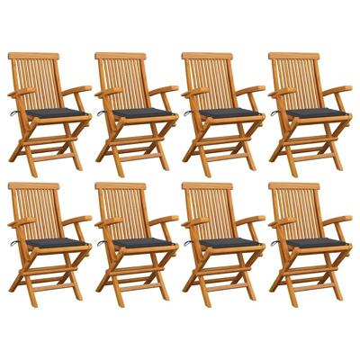 Tuinstoelen 8 st met antracietkleurige kussens massief teakhout