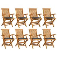 Tuinstoelen 8 st met antracietkleurige kussens massief teakhout - thumbnail