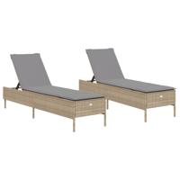 Ligstoelen 2 st met kussens poly rattan beige - thumbnail