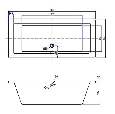 Ligbad Xellanz Santino SQ Inbouw 180x80x49 cm Acryl Mat Wit Xellanz